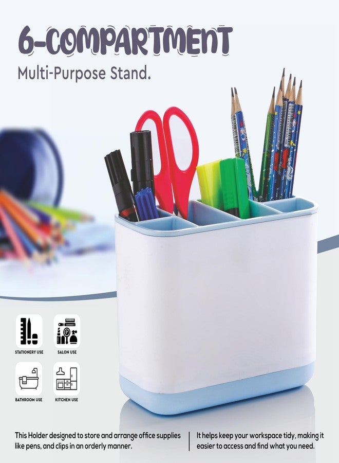 LEAWALL Plastic 6-Compartment Cutlery Holder,Toothbrush & Desk Organizer With Detachable Compartments Multi-Functional Makeup Brush Holder For Home,Office,Kitchen Accessories Items For Home (Ivory) - Image 4